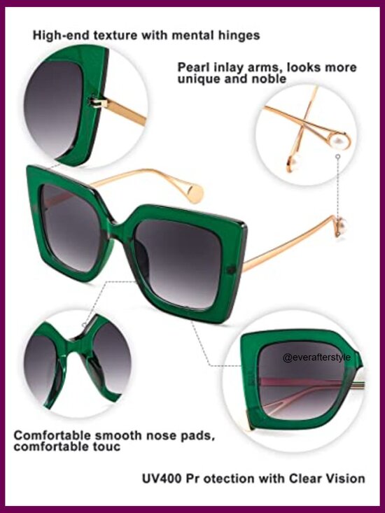 Oversized Square Cat Eye Sunglasses with Pearl Inlay, UV400  display picture 2